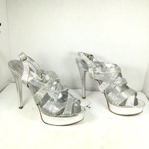Guess KIO Women's Strappy Glitter Heels Silver Size 10